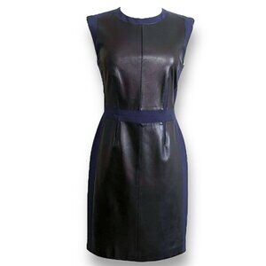 Rebecca Taylor Womens Dress Sz 4 Black Navy Blue Lamb Leather Paneled Sheath